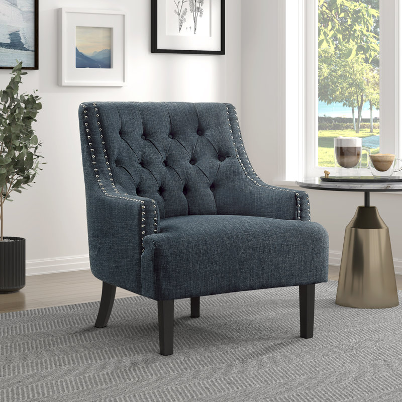 Bania 28" Modern & Contemporary Accent Chair with Textured Fabric Upholstery, Button-Tufted Chair Back, Nailhead Trim