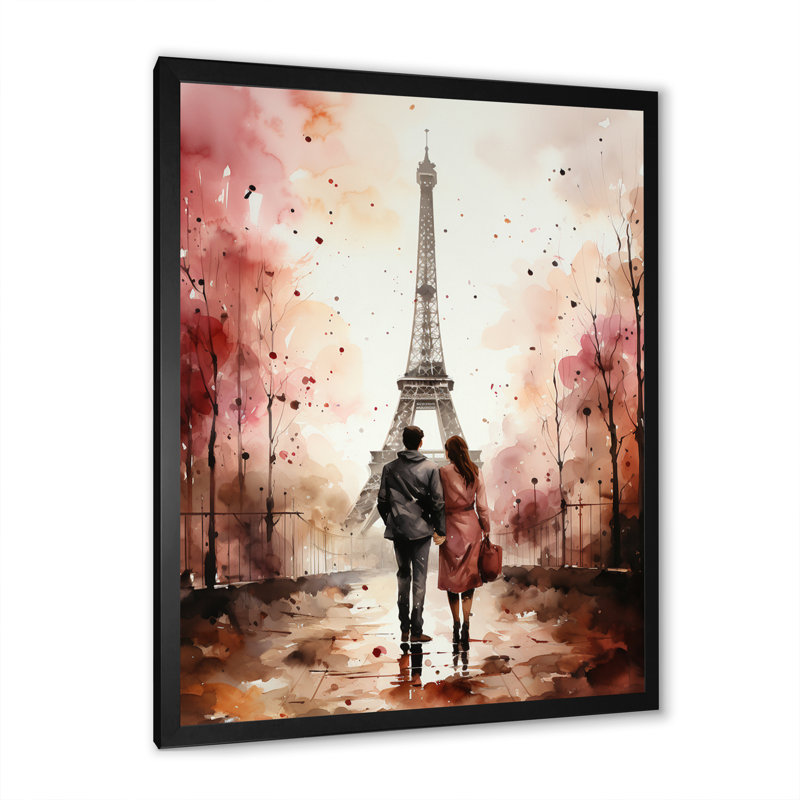 «Paris Eiffel Tower Passion Vintage Watercolor I», reproduction d'art sur toile, H 32 po x l 16 po x P 1 po