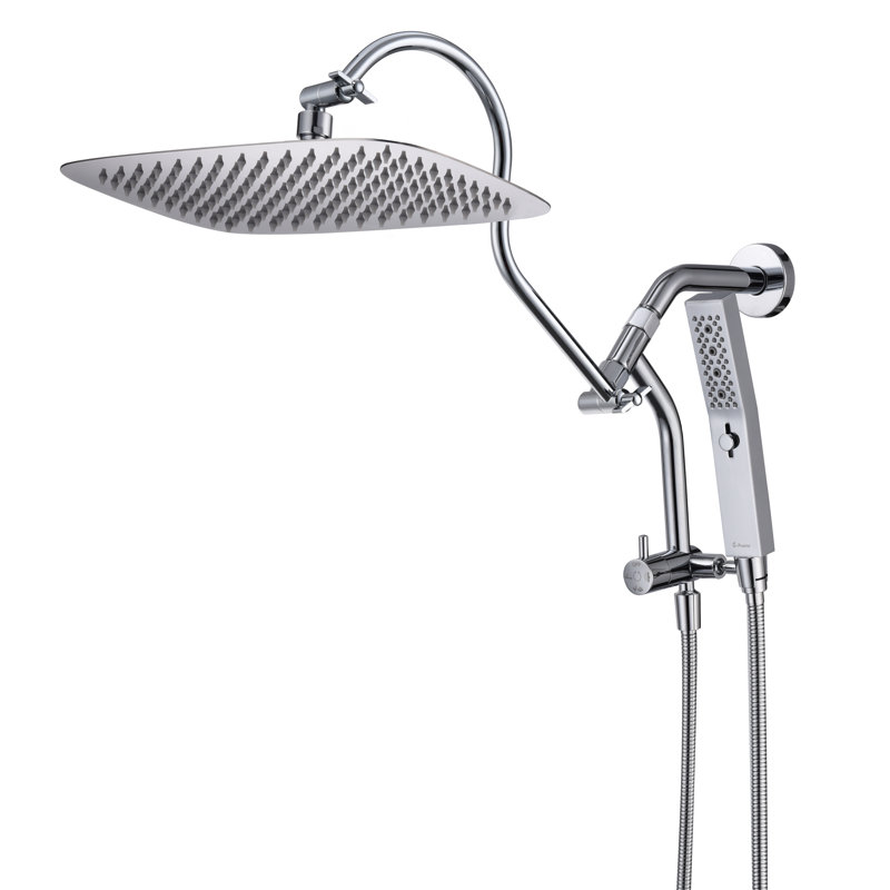 Pomme de douche double entièrement en métal avec mode massage équipé, Nickel brossé, 12"