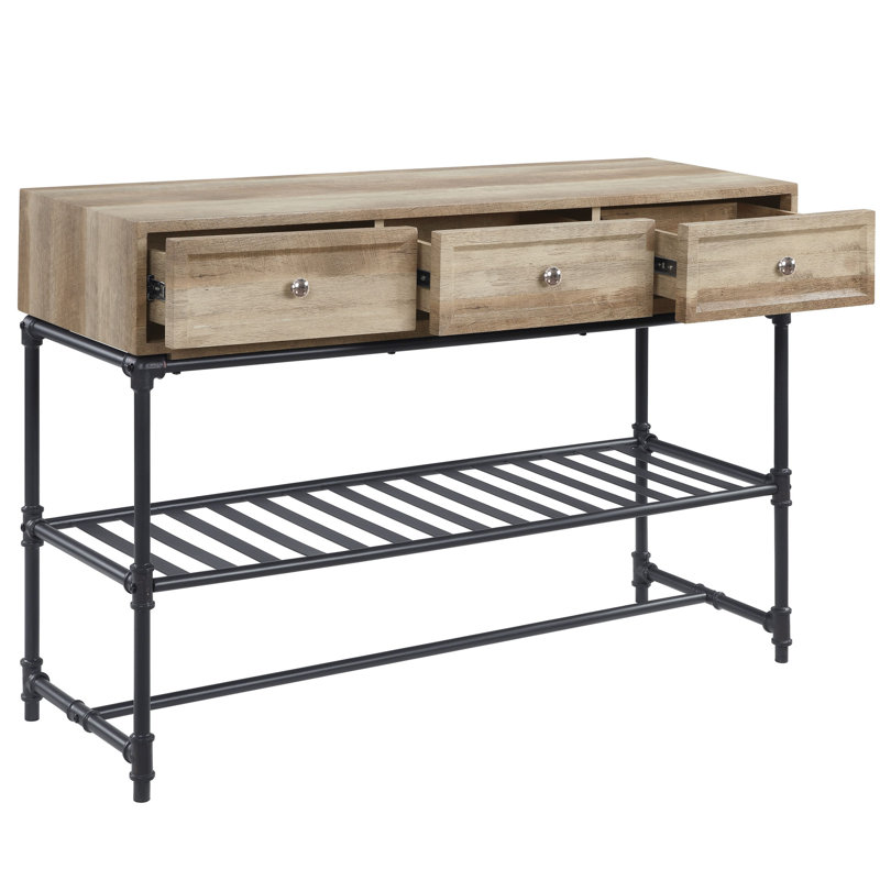 Table élégante avec finition chêne et support en métal robuste