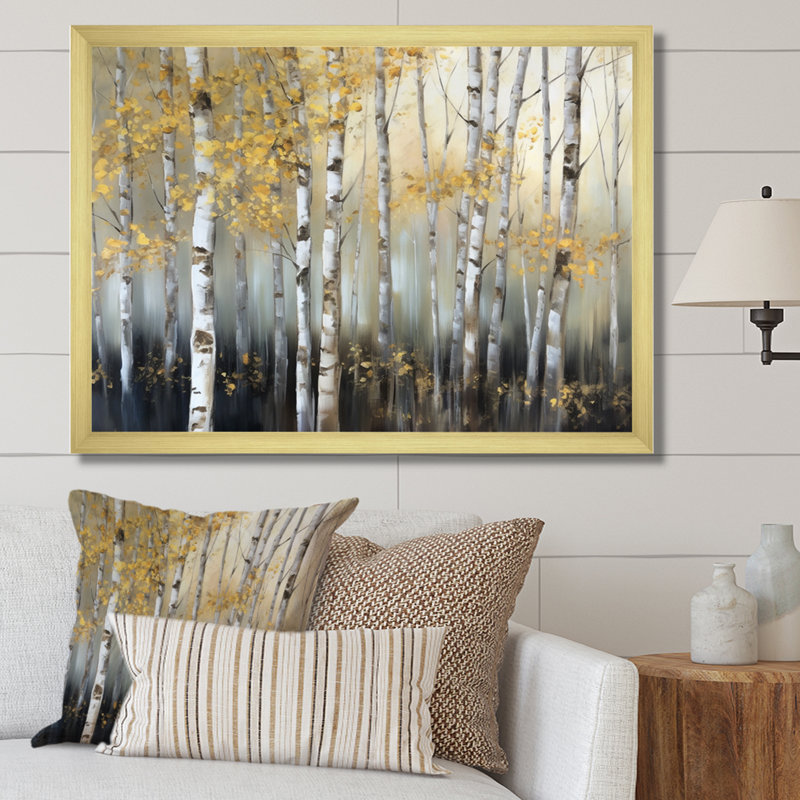 Bouleau Arendien forêt dense I - impression, Impression encadrée, H 24 po x l 32 po, Doré