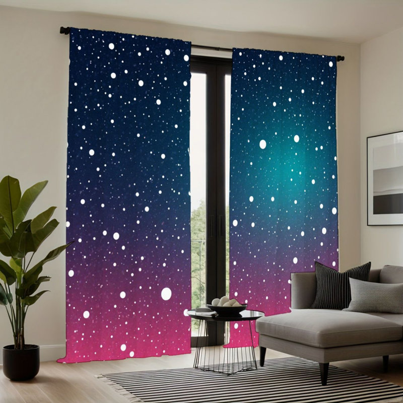 2PCS Gradient Starry Sky Pattern Light Filtering Curtains with Easy Hang Rod Pocket Design, Modern Galaxy Theme Decor, All-Season for Home Living Room Bedroom Study Cabinet Decoration