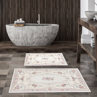 Ensemble de luxueux tapis de bain (2 pièces), 100% polyester, antidérapant, antibactérien | Dimensions: 19,7 po x 23,6 po et 23,6 po x 39,4 po | Tissu ultra-absorbant et facile à nettoyer, lavable à la machine à 86 ° F | Parfait pour la salle de bain ou le spa