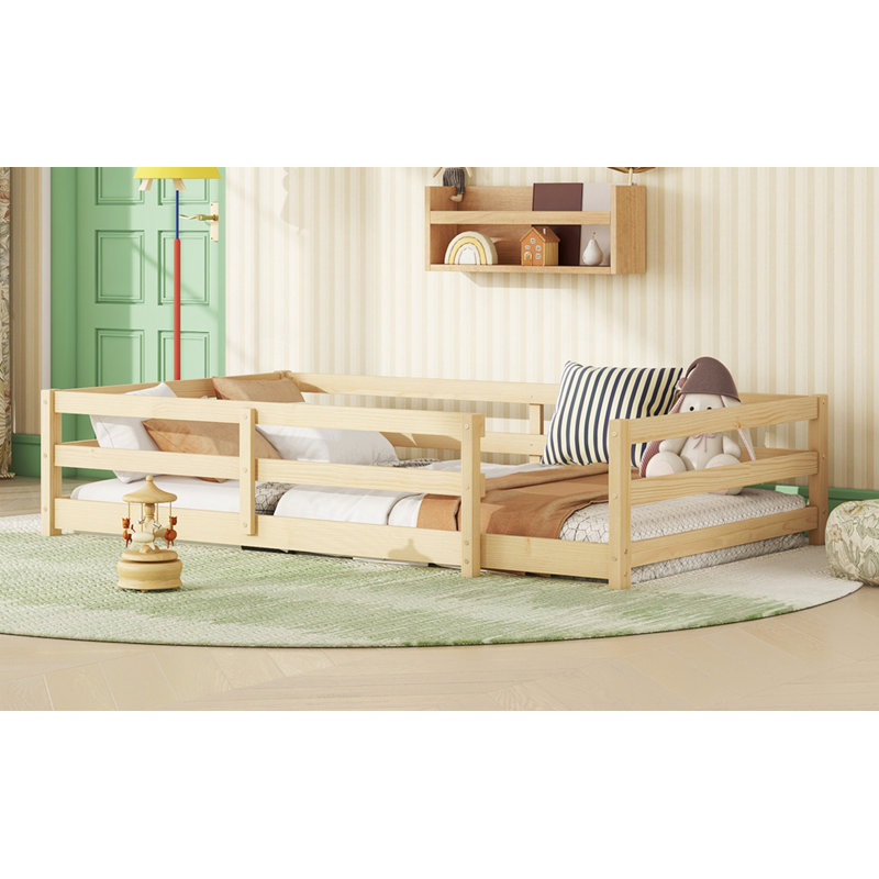 Lit sur pied, lit sur pied avec clôture Montessori, lit sur pied en bois Montessori, Lit simple, Chêne