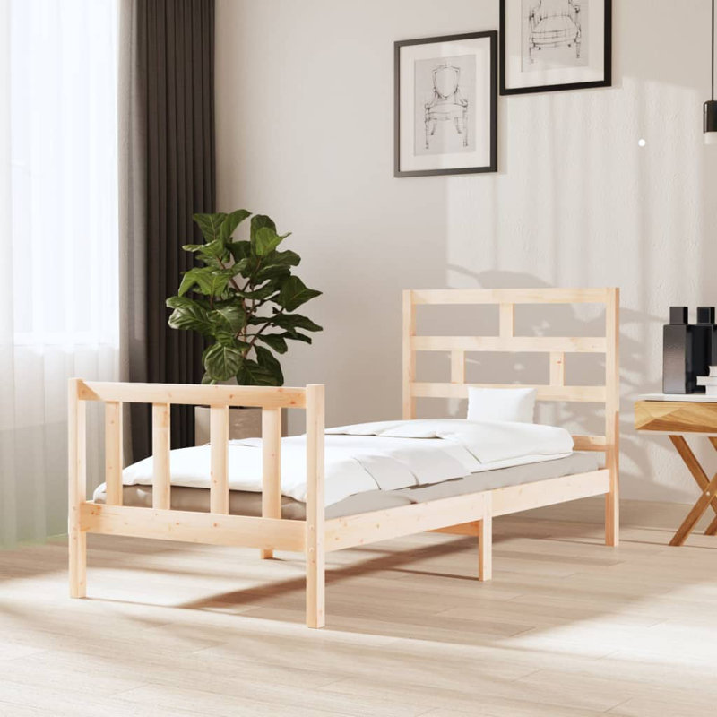 Bed Frame Solid Wood, Natural, 100 x 200cm