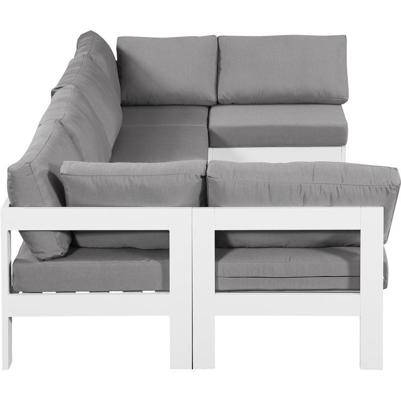 Canapé modulaire d'extérieur en forme de U avec coussins Brith, gris, Blanc