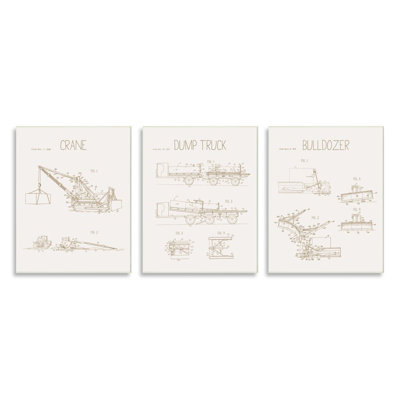 " Figure Charts Of Construction Trucks Neutral Brown " by Daphne Polselli 3 - Pieces