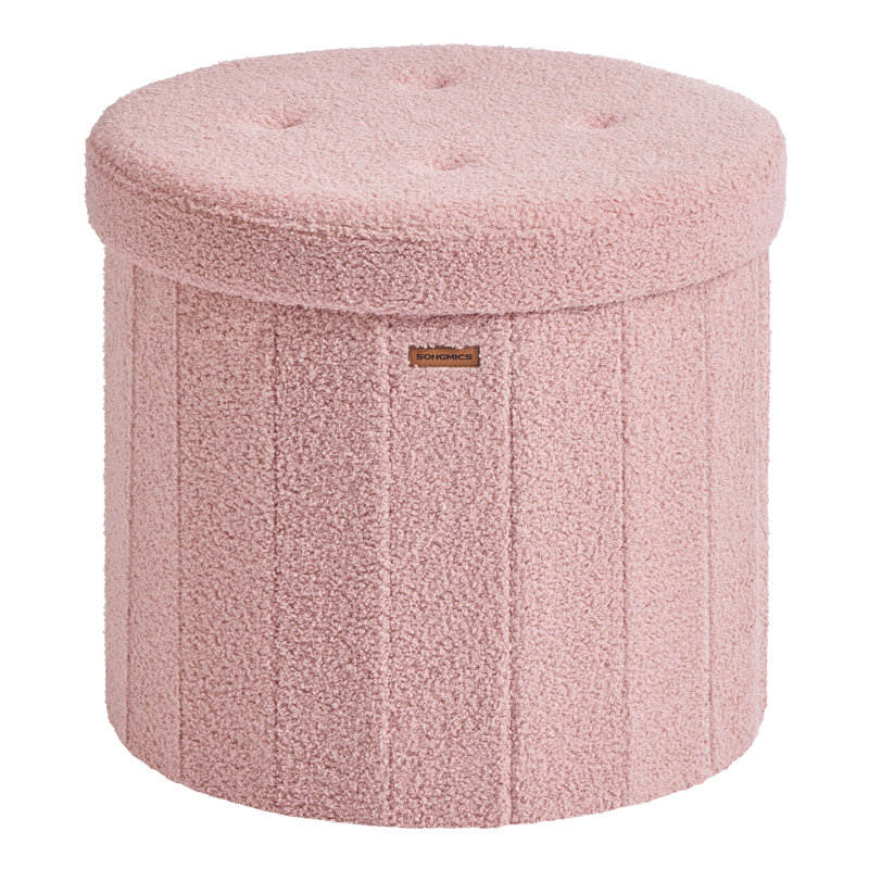 46cm Wide Cylinder Striped Footstool Ottoman with Storage, Pink