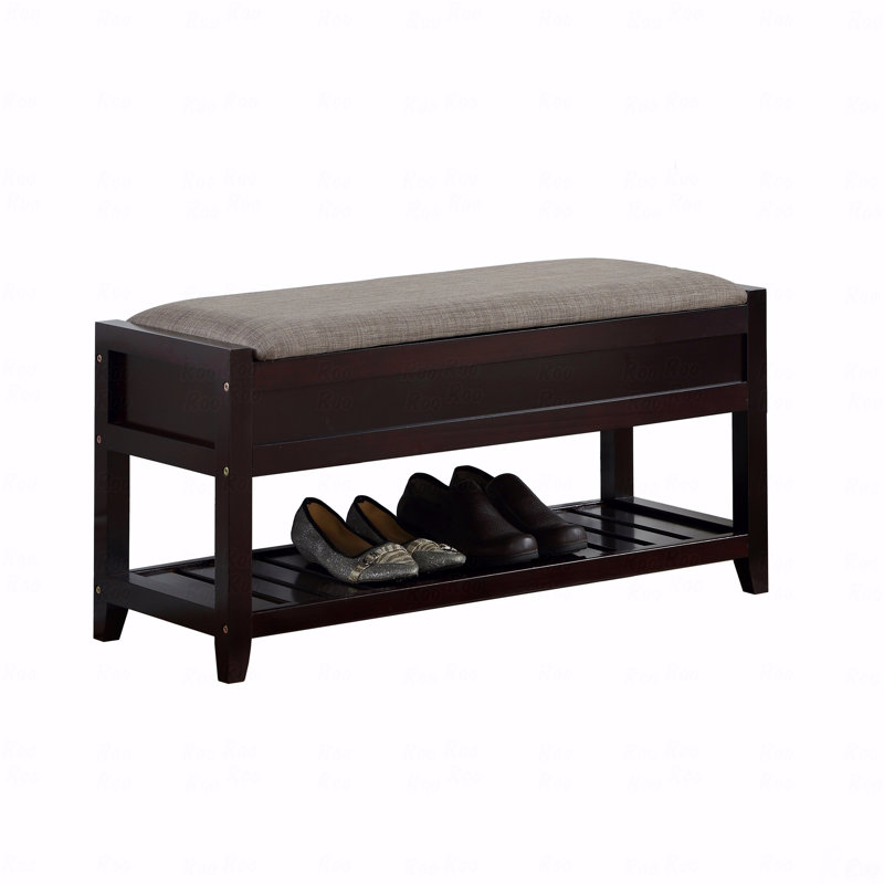 Banc de rangement pour chaussures en bois espresso avec coussin gris