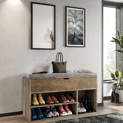 Shoe Bench With Cushion And Adjustable Shelf