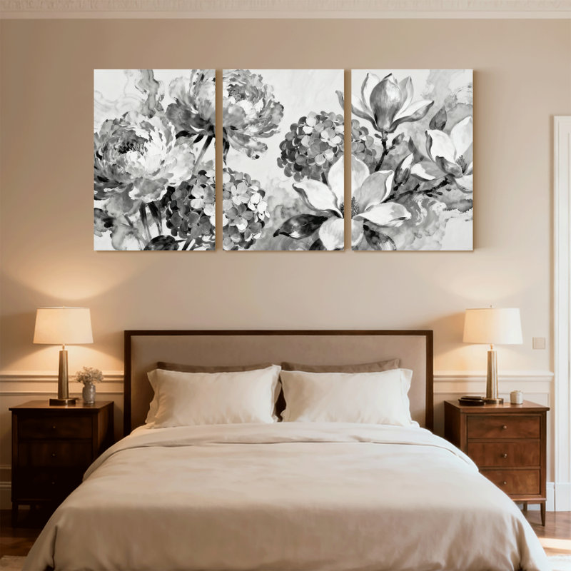 Plantes et fleurs, ensemble de 3 reproductions d'art sur toile, H 18 po x l 36 po