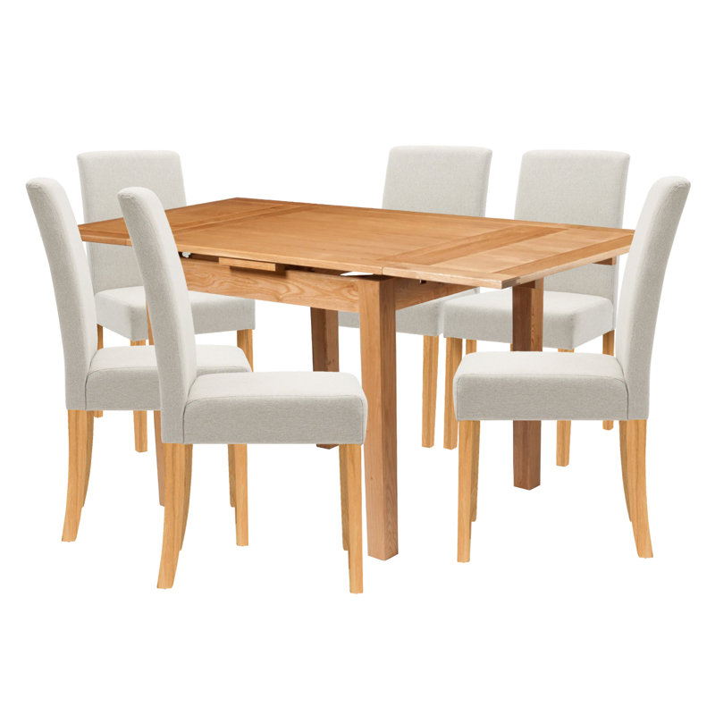 Hatcher 6 -Person Extendable Oak Solid Wood Dining Set, Beige