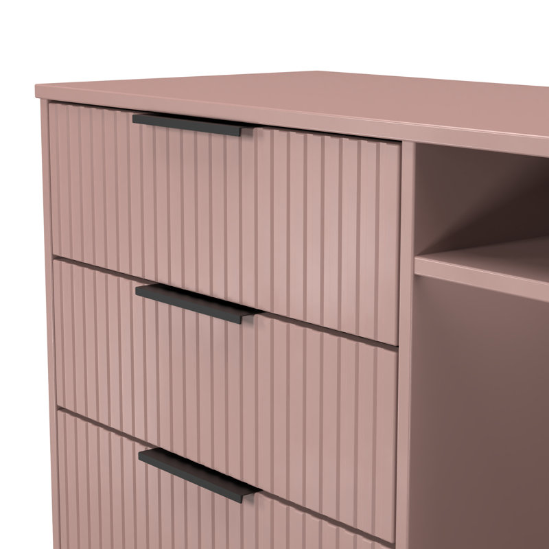 Fluted 3 Drawer TV Unit, Pink