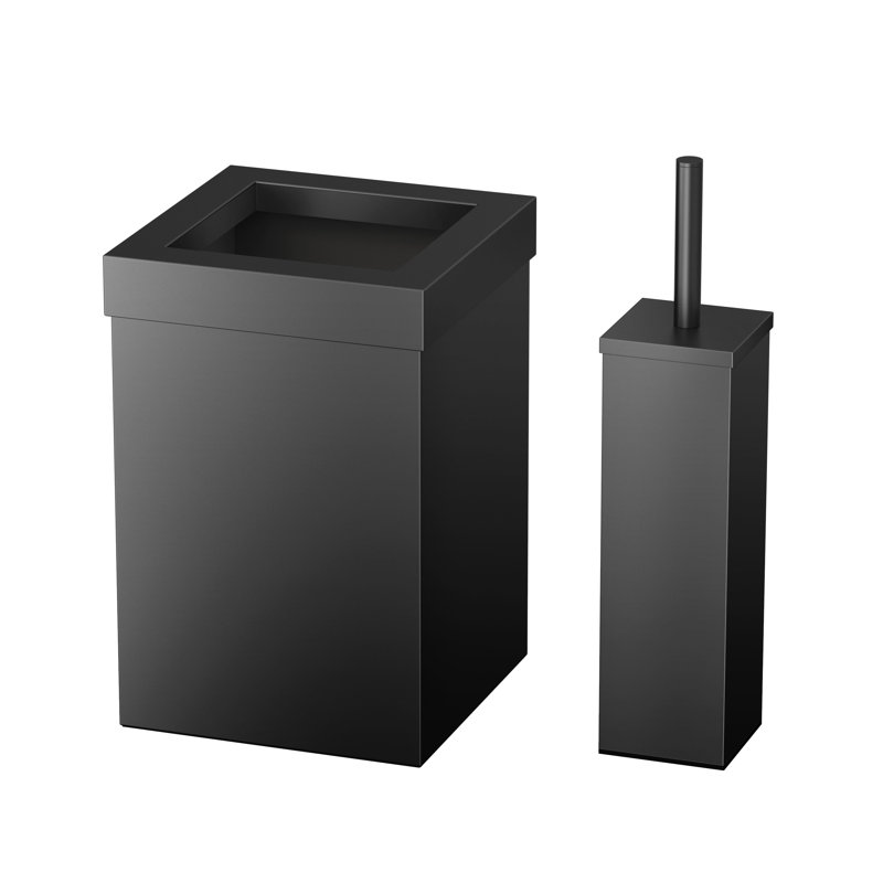 Square Wastebasket/Toilet Brush Holder Bundle, Matte Black