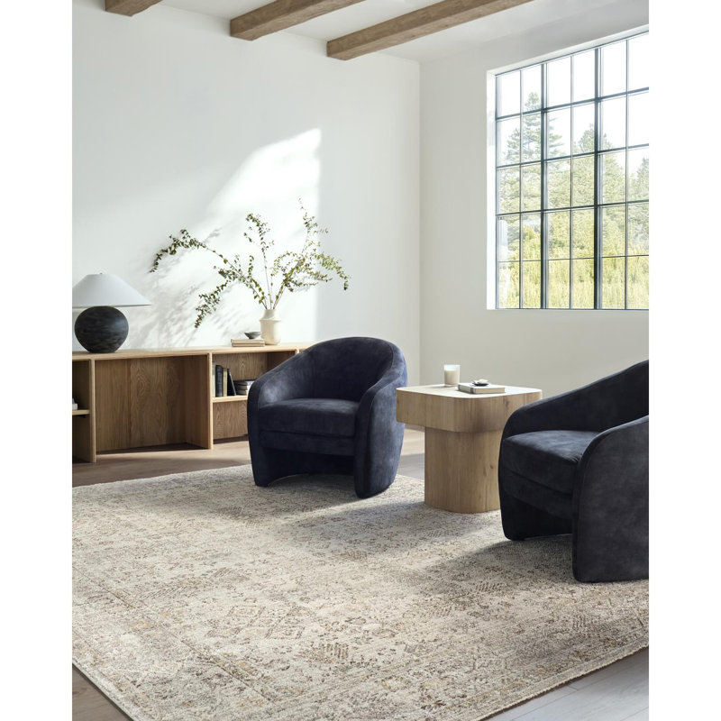 Taupe and Cream Synthetic Stain-Resistant Rectangular Area Rug