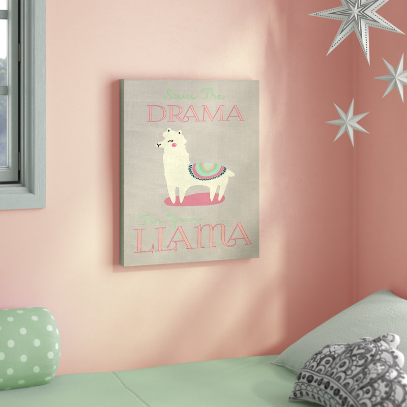 «Drama Llama», art textuel, H 20 po x l 16 po, Toile tendue