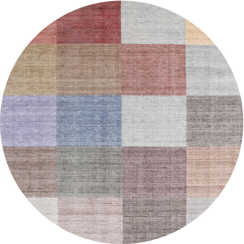 Tapis contemporain gris / rose / rouge, Rond 6 pi