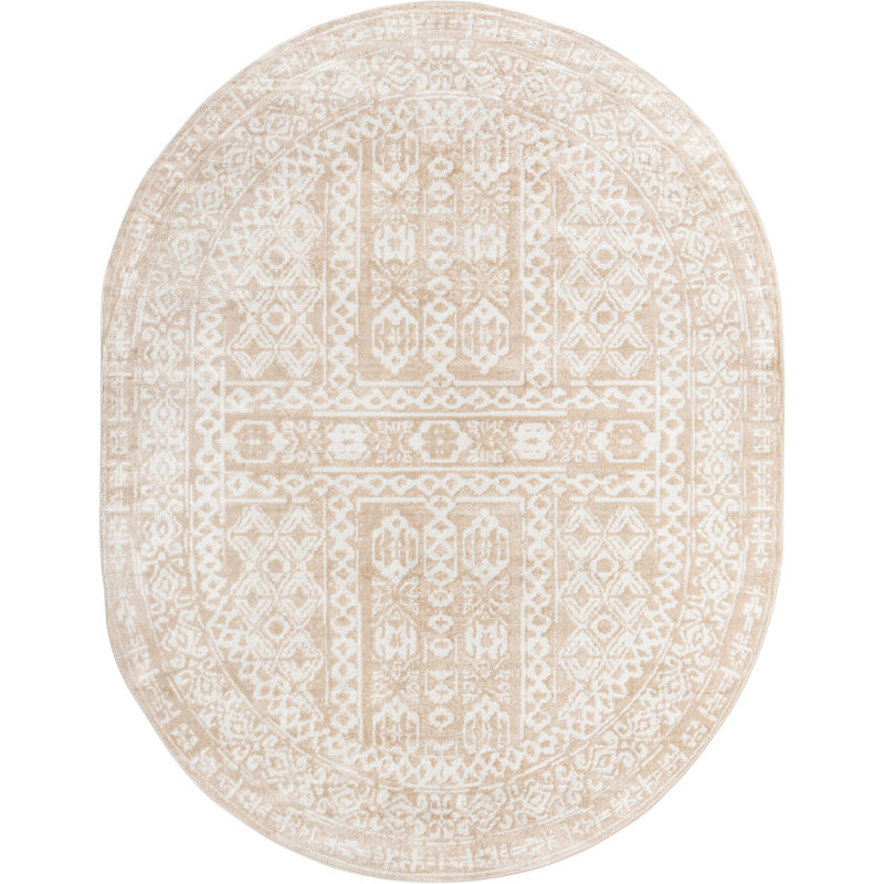 Tapis beige contemporain Micsunel, Oval 8 pi x 10 pi