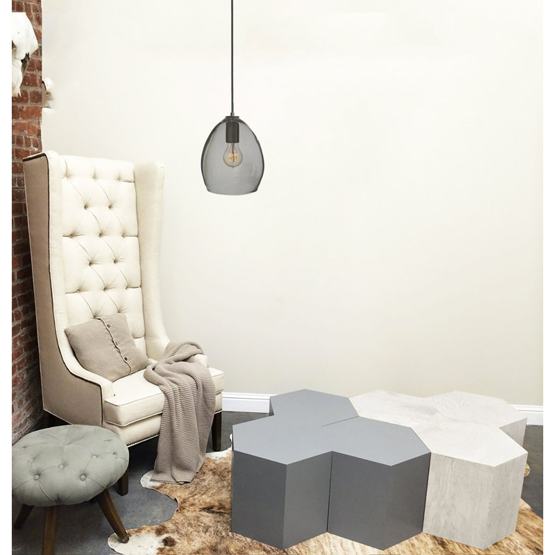 1 - Light Pendant, Black, Smoke Gray, Yes