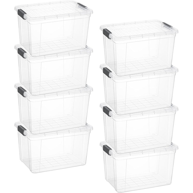 Latitude Run® Clear Storage Bins with Lids, 8 Pack- Plastic Storage Boxes for Home, 26 qt