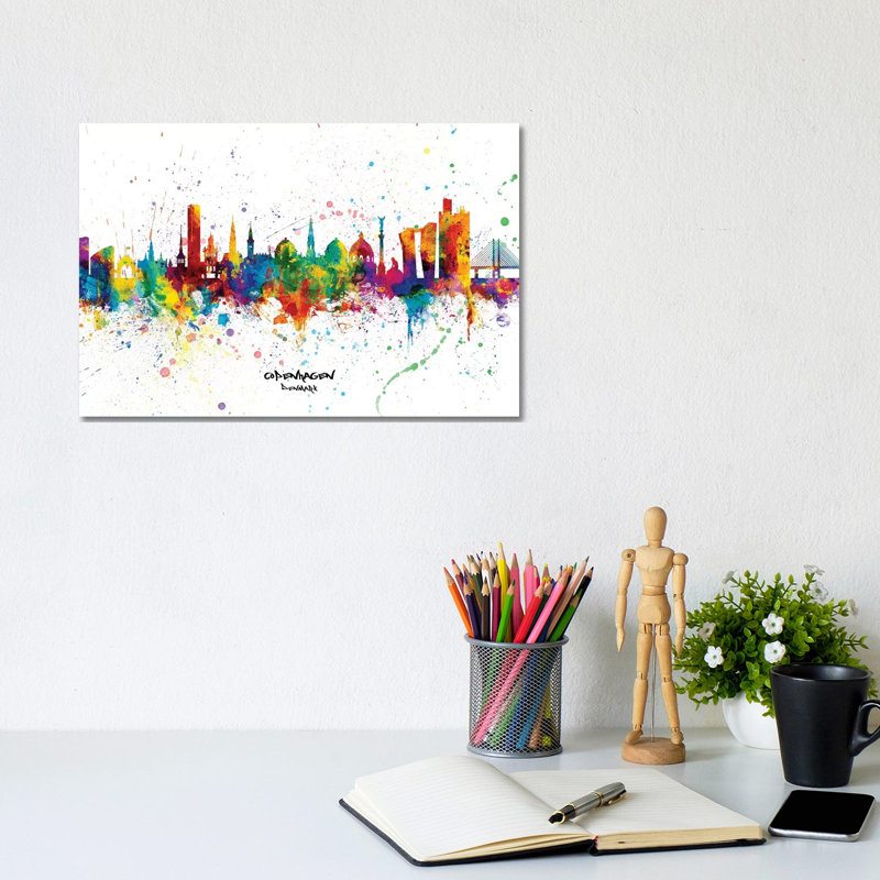 Copenhagen Denmark Skyline Splash by Michael Tompsett - Wrapped Canvas Gallery-Wrapped Canvas Giclée, 20.32 cm H x 30.48 cm W