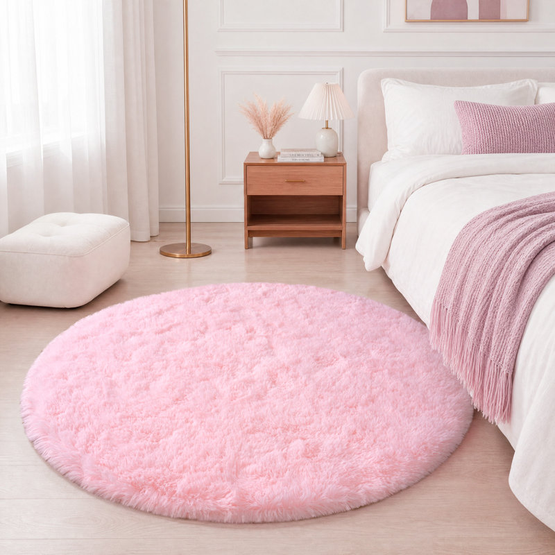 Thick, Non-Slip Round Indoor Rug Pink Design Ultra-Soft Perfect for Living Rooms, Nurseries, Bedrooms, and Home Offices, Pink
