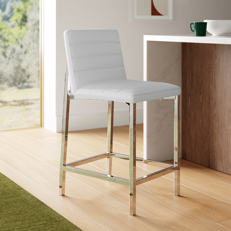 Misa Upholstered Counter Stool with Metal Frame, Counter Stool (26" Seat Height), White