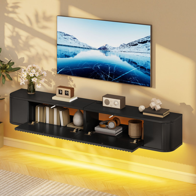 Wall Muonted TV Stand, 20cm H x 140cm L x 25cm W, Black