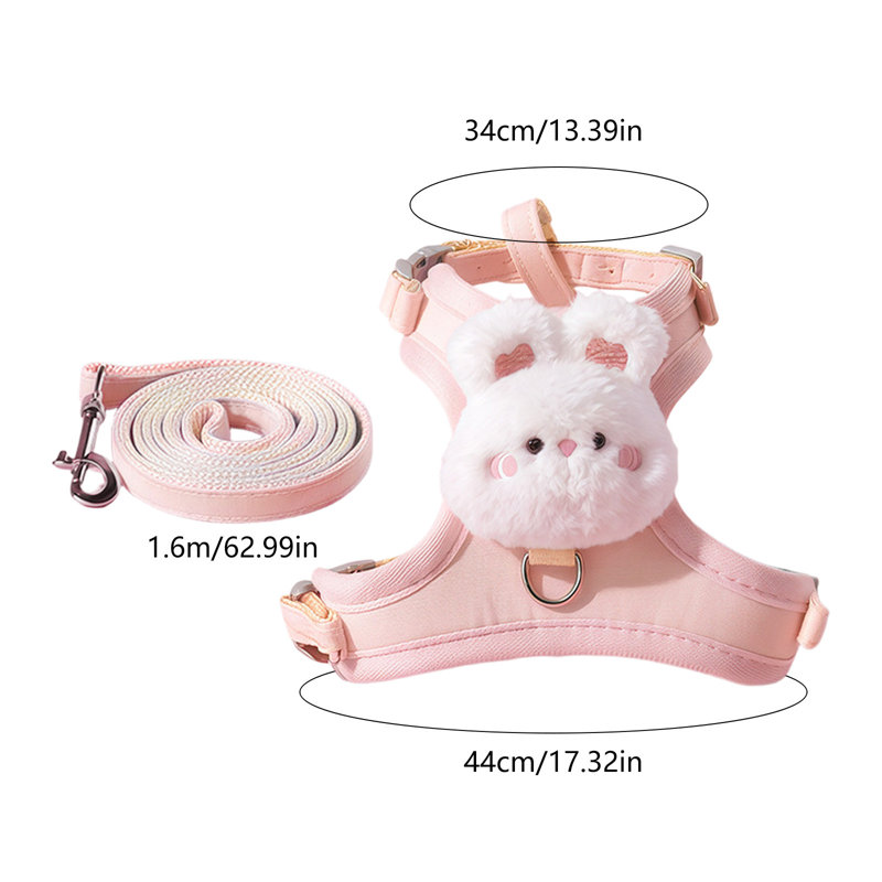 Laisse pour animaux de compagnie réglable en longueur avec un lapin, 17,32 po x 13,39 po, rose, Pink