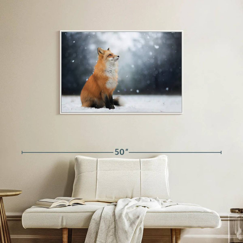 Dreamy Winter Fox, Cadre flottant blanc, 37 po x 25 po