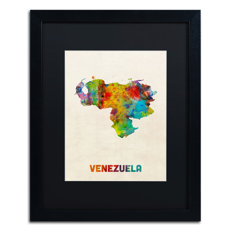 « venezuela aquarelle map », impression sur toile encadrée, H 20 po x l 16 po x P 0,5 po