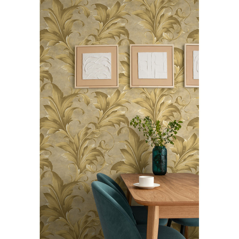 Seabrook Designs Metallic Acanthus Leaf Unpasted Wallpaper, Caramel