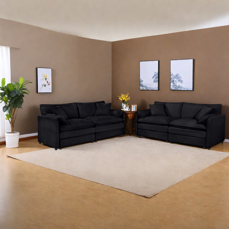 Ensemble de canapés luxueux en chenille, design noir moderne pour la maison et le bureau