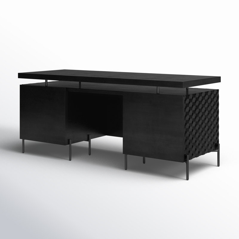Rori Solid Wood Top Credenza Desk, Black Wash