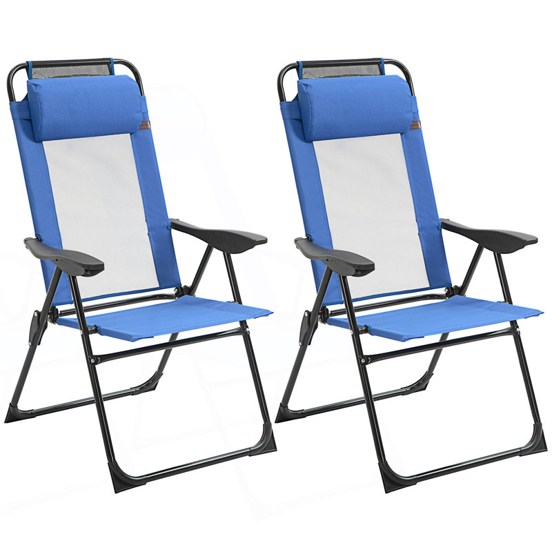 Set Of 2 Folding Patio Chairs, Outdoor Deck Chair With Adjustable Sling Back, Blue