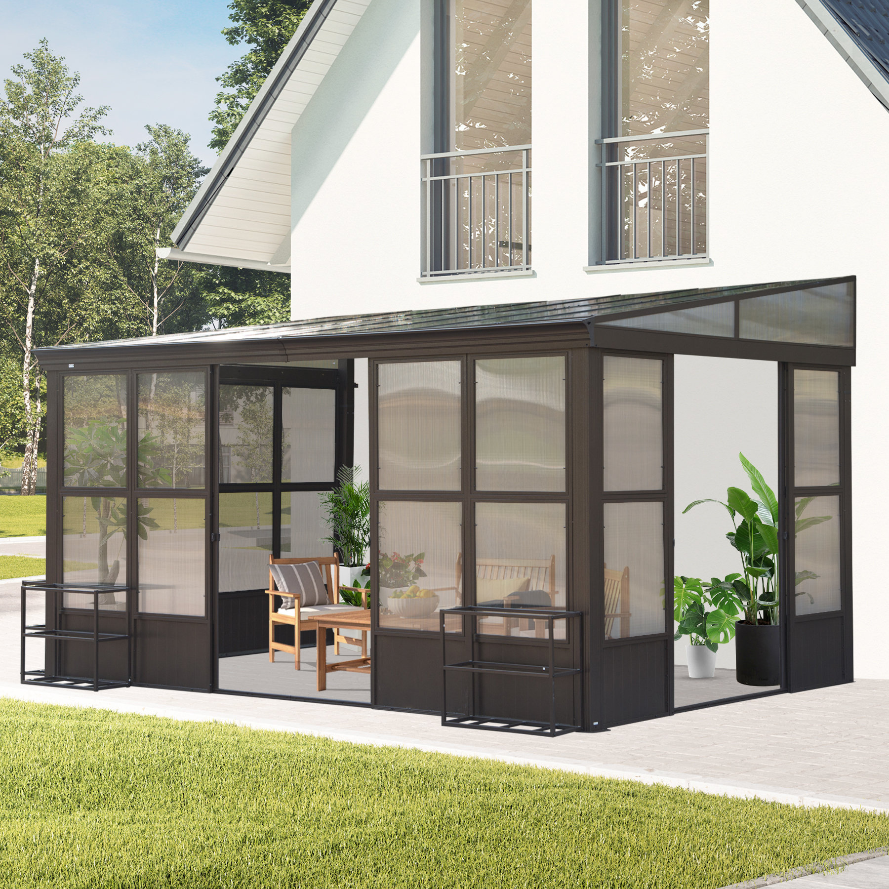 Domi Louvered Aluminum Patio Gazebo Wall-Mounted Solarium - Wayfair Canada