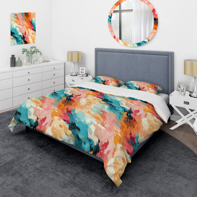 Ensemble de housse de couette multicolore Feather Fury, Housse de couette simple + 1 taie décorative stan