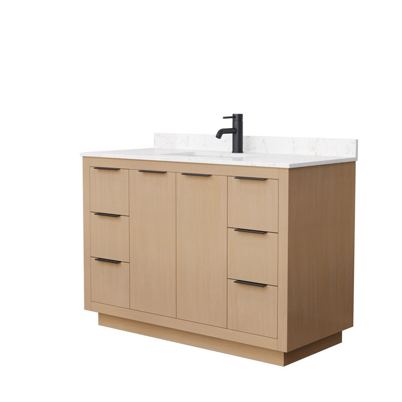 Ensemble de meuble-lavabo simple 48 po Maroni, Marbre de culture de Carrare, Noir mat