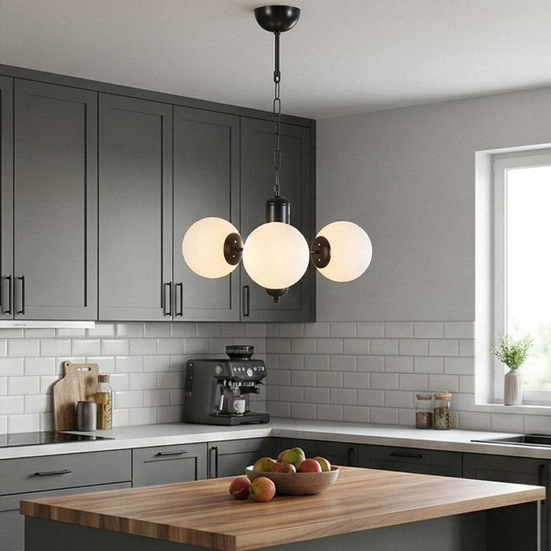 Lustre Luna Trio Mid-Century, Encre, Blanc