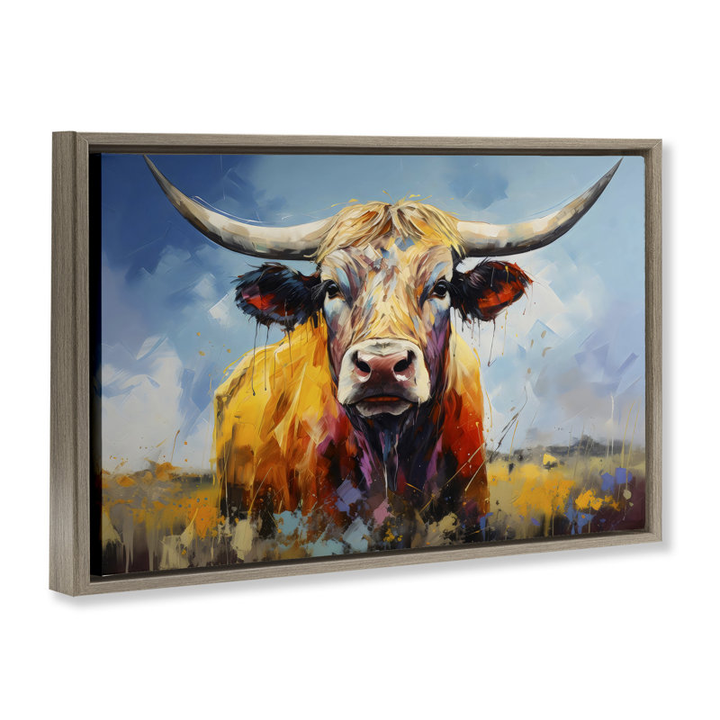 Cadre flottant Moody Longhorn Portrait, design par LSR Creative Studio, H 21 po x l 31 po, Cadre flottant orme Montalcino