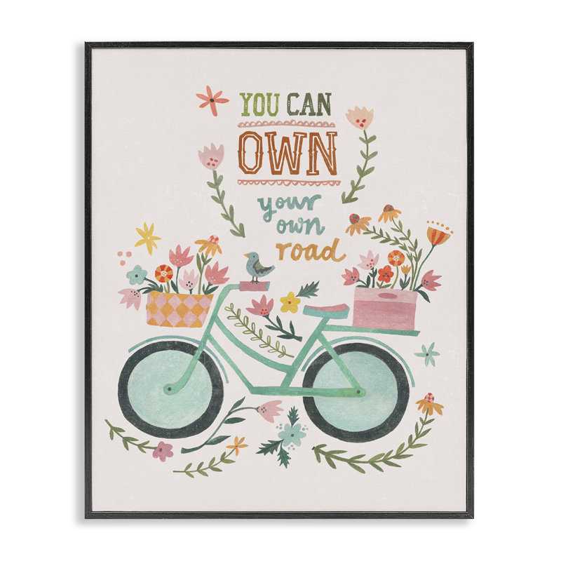 «Propre route» avec une bicyclette encadrée, estampe numérique par Irene Chan, Giclée encadrée noir minuit, H 14 po x l 11 po