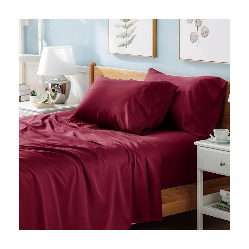 Ranarda Cotton Blend Percale Flat Sheet, Red, Kingsize (5')
