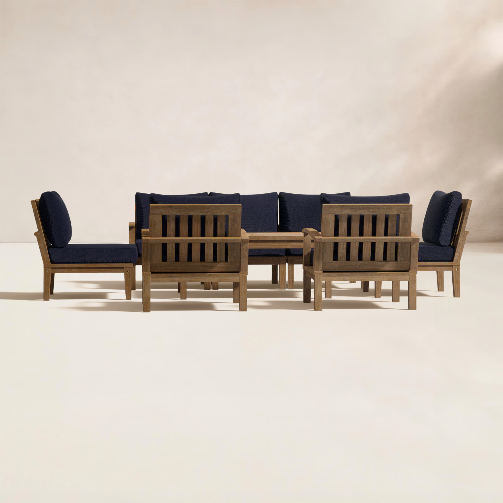 Marina 7-Person Teak Patio Seating Group, Navy