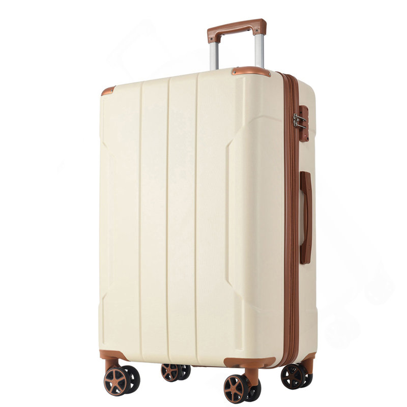 Hardshell Luggage, Lightweight Durable ABS Suitcases With Double Wheels, Expandable 24-Inch Checked Luggage 24" (White Brown)