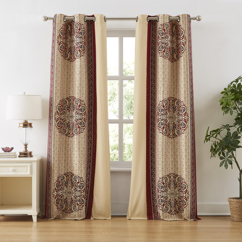Demri Semi Sheer Curtain Pair, Red Gold