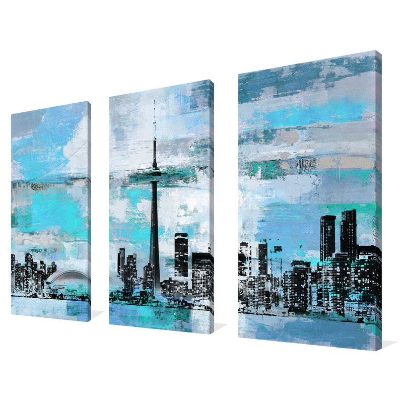 Toronto 3 par Ppi Studios - ensemble de 3 reproductions d'art sur toiles tendues, H 32 po x l 48 po x P 0,75 po