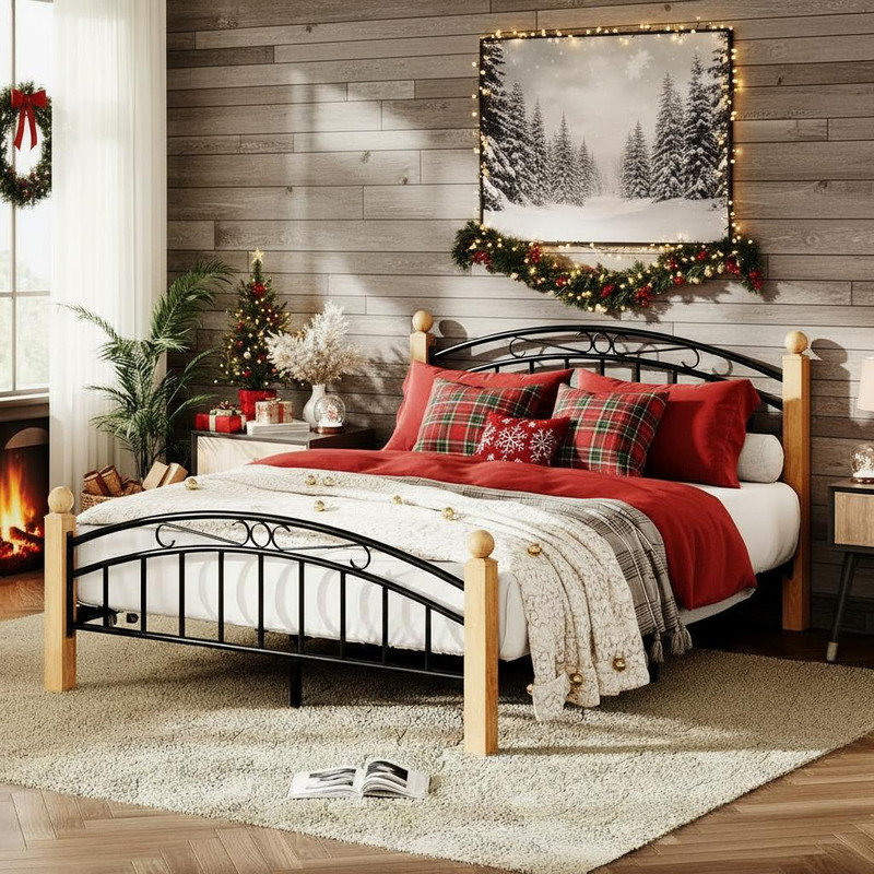 Metal Platform Bed Frame Mattress Foundations with Victorian Style Irons-Art Headboard/Footboard/Under Bed Storage/No Box Spring Needed