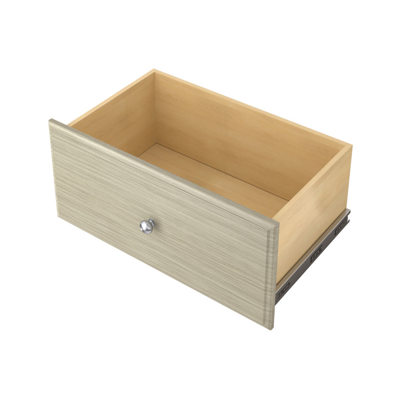 Tiroir à quadrillage en bois manufacturé, Gris patiné, H 12 po x l 24 po x P 14 po