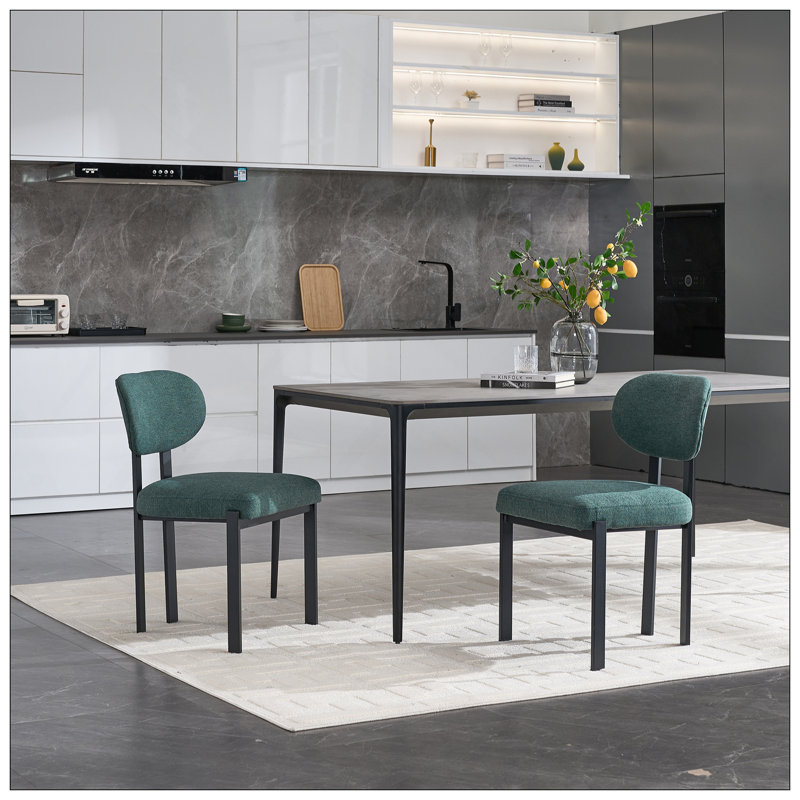 Ensemble de 2 chaises de salle à manger modernes rembourrées avec pieds en métal noir Boucle, Vert antique
