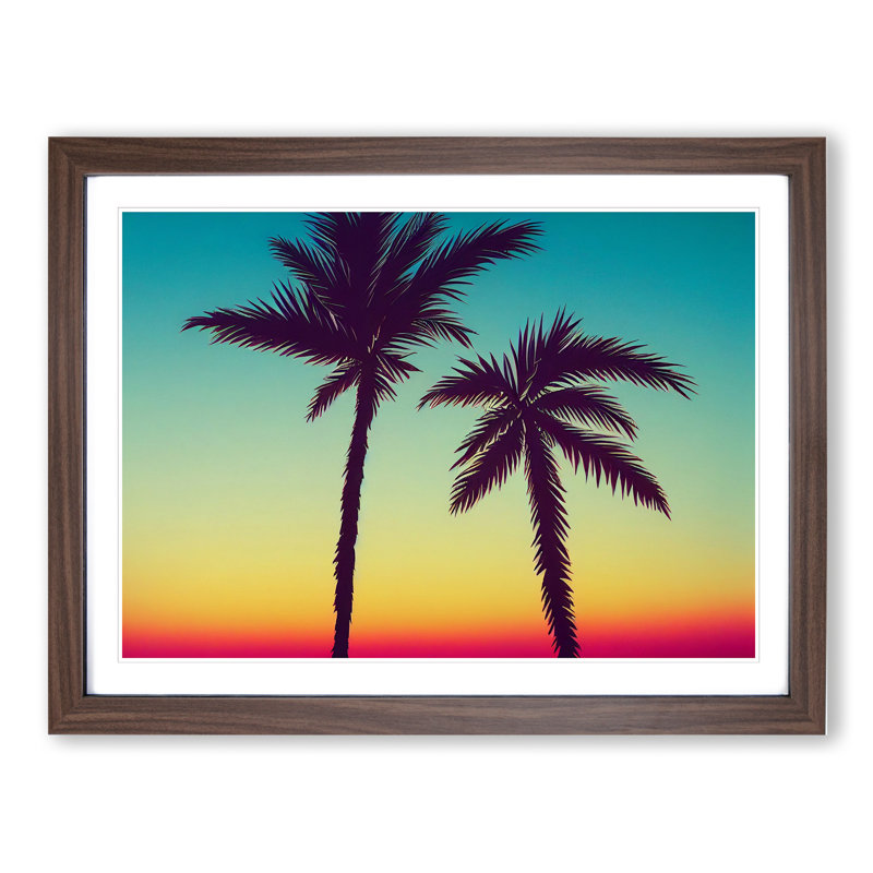 Showstopping Palm Tree Sunset - Framed Print, 46cm H x 64cm W x 2cm D, Walnut